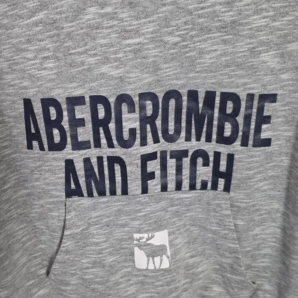 Abercrombie Kids Grey Space Dye Logo Pullover Hoodie Size 7/8 Navy Graphic Print